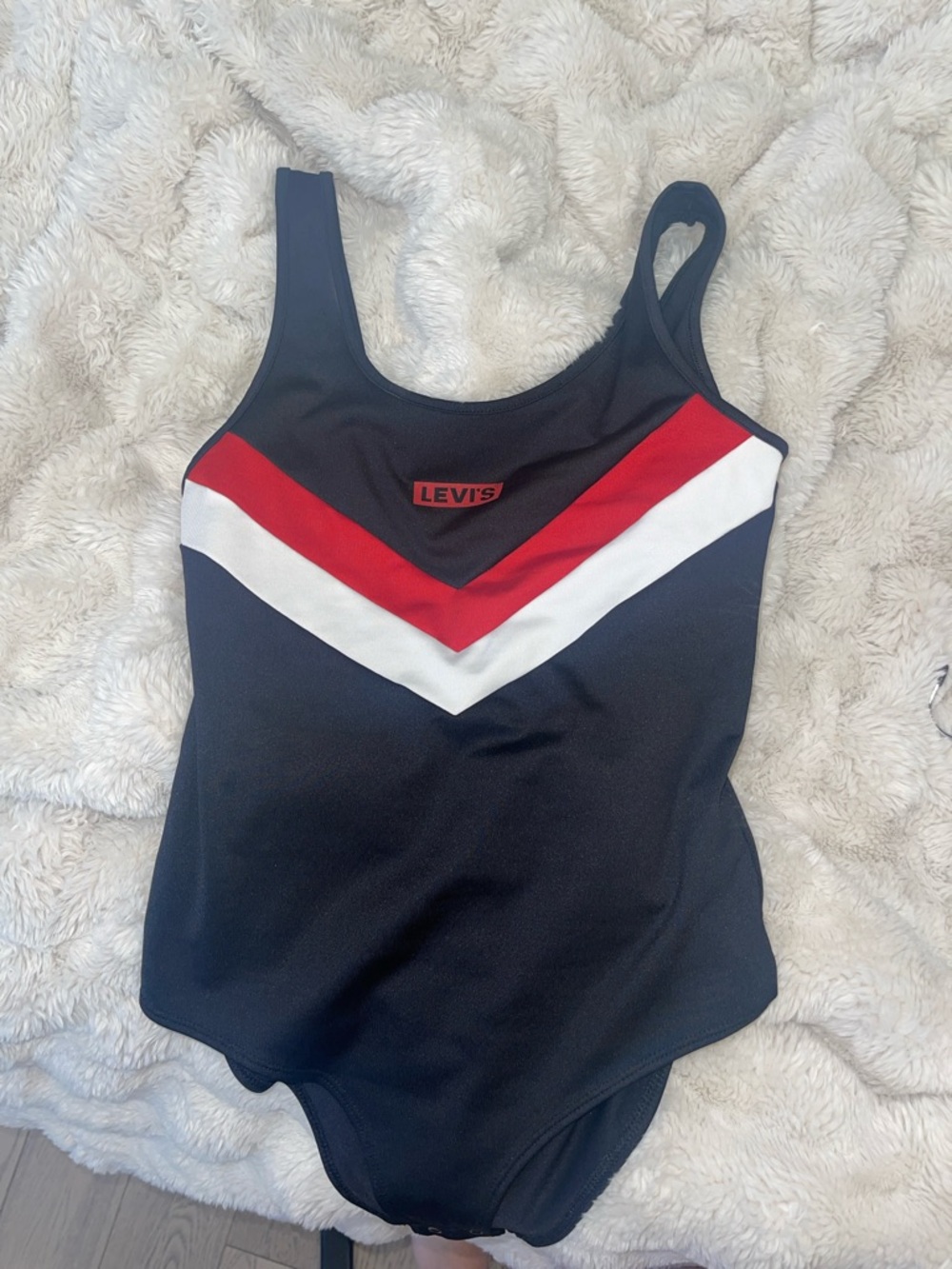 Levi's Black Kids One-Piece Swimsuit with Red & White Chevron